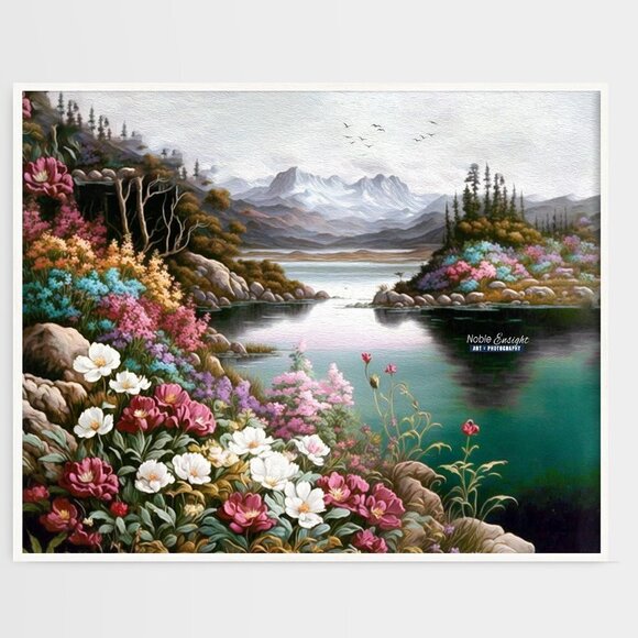 16x20 Floral Landscape Mountains Oil Painting Art‎ Print - Picture 3 of 7